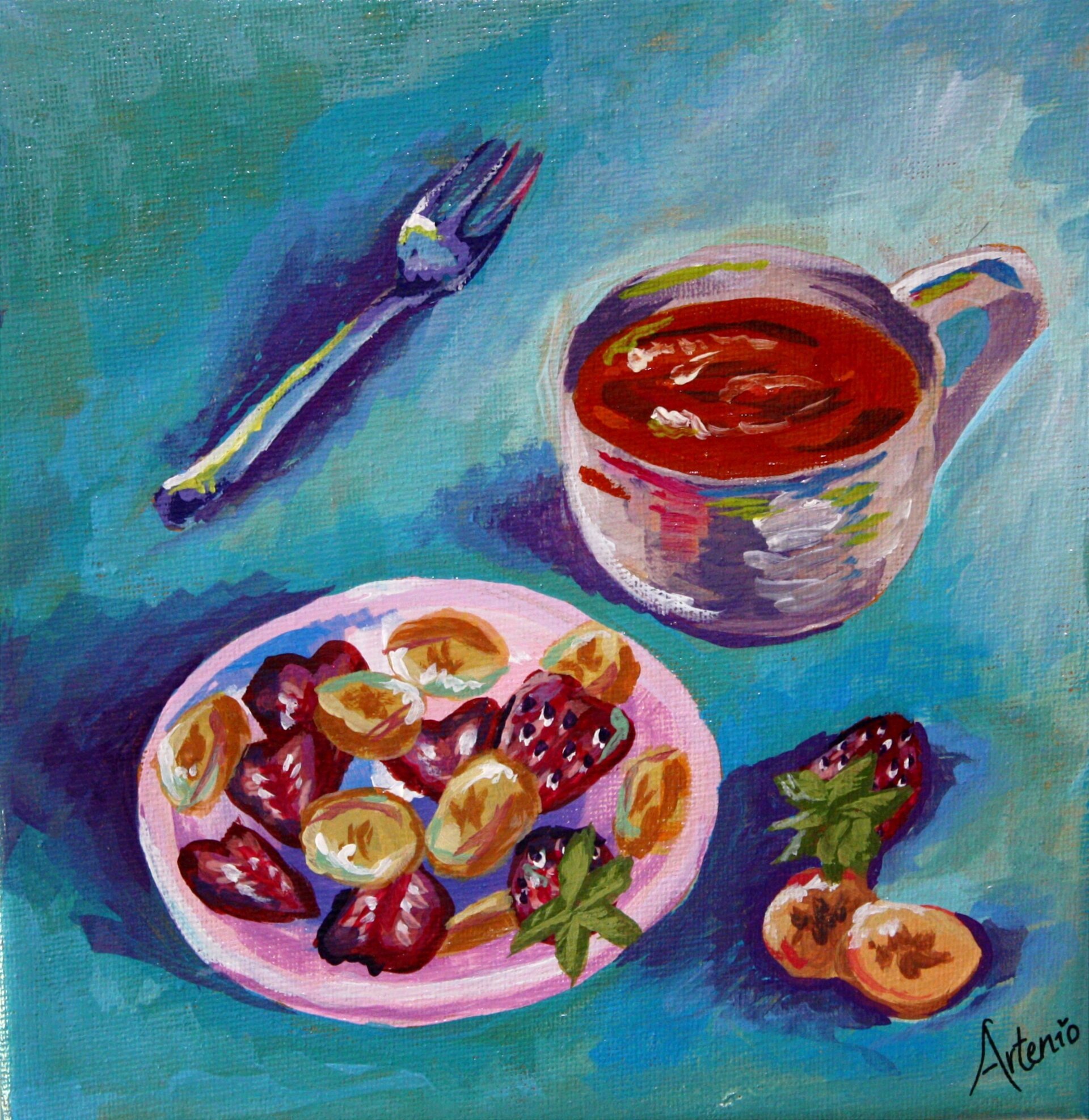 Desayuno - pintura original - 2
